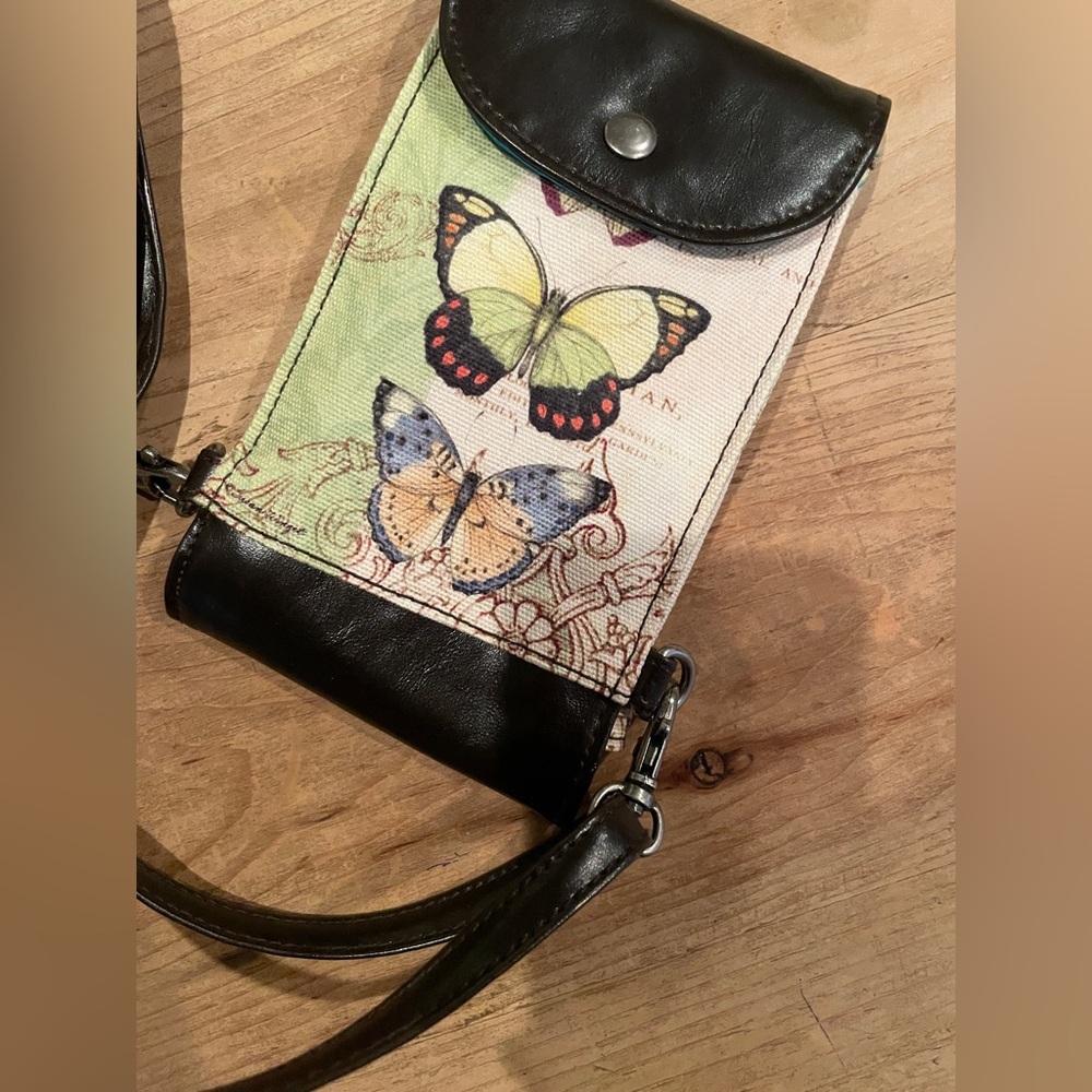 NWOT Susan Winget Butterfly Crossbody  Phone Wallet Nature Artsy Art to Wear